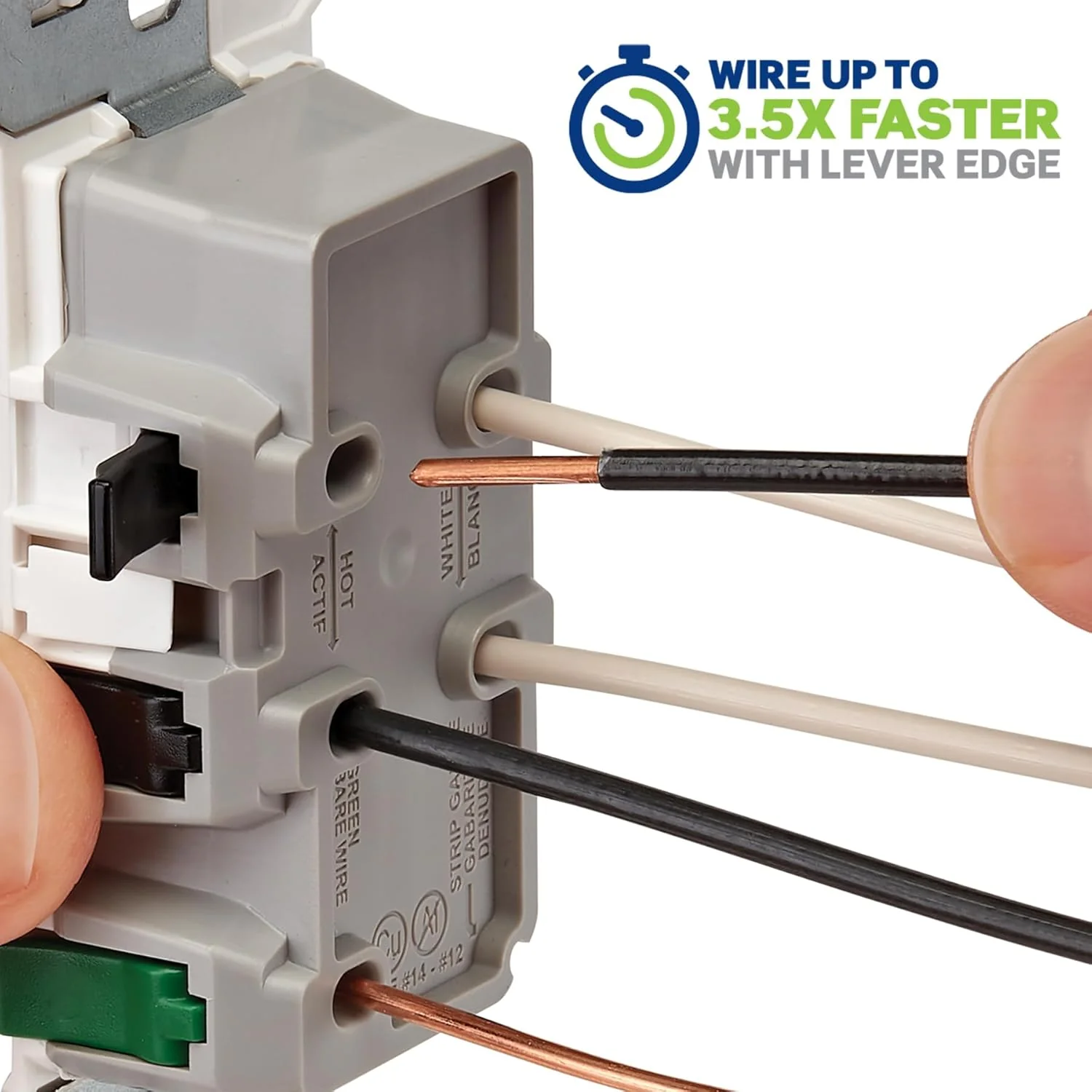 Lever Edge 15 Amp / 20 Amp Feed-Through Tamper-Resistant Duplex Outlet, E5325-MW, White - Image 2