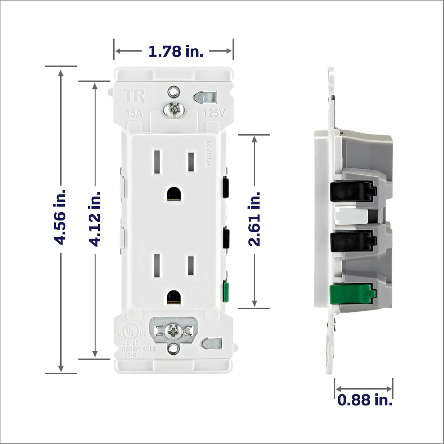 Lever Edge 15 Amp / 20 Amp Feed-Through Tamper-Resistant Duplex Outlet, E5325-MW, White - Image 5