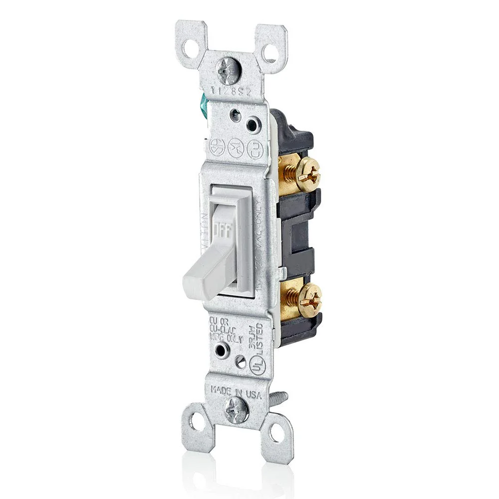 Leviton 15 Amp, 120 Volt, Toggle Framed Single-Pole AC Quiet Switch, Residential Grade, Grounding, 10-Pack, 1451-2WM, White - Image 2