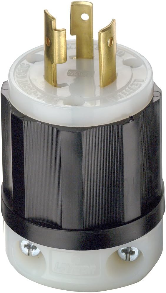 Leviton 2321 20 Amp, 250 Volt, NEMA L6-20P, 2P, 3W, Locking Plug, Industrial Grade, Grounding - Black-White