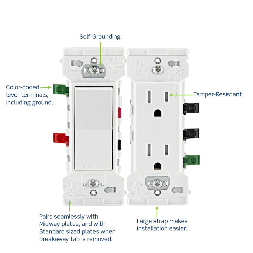 Leviton E5325 Decora Edge 15 Amp Tamper-Resistant Duplex Outlet, White - Image 10