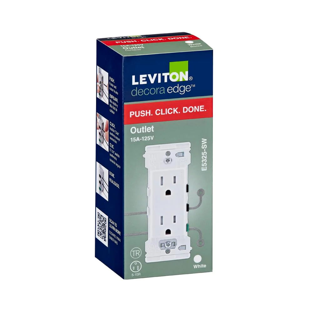 Leviton E5325 Decora Edge 15 Amp Tamper-Resistant Duplex Outlet, White - Image 12