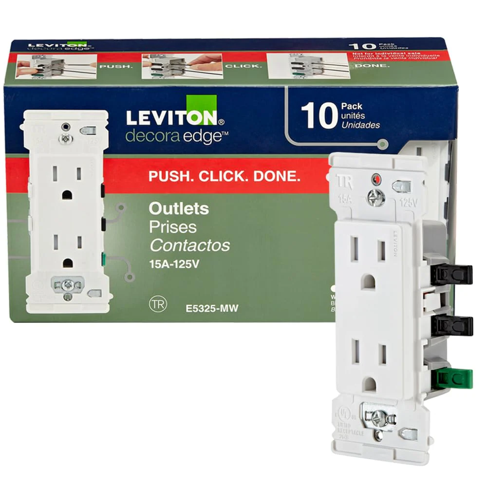 Leviton E5325 Decora Edge 15 Amp Tamper-Resistant Duplex Outlet, White - Image 13