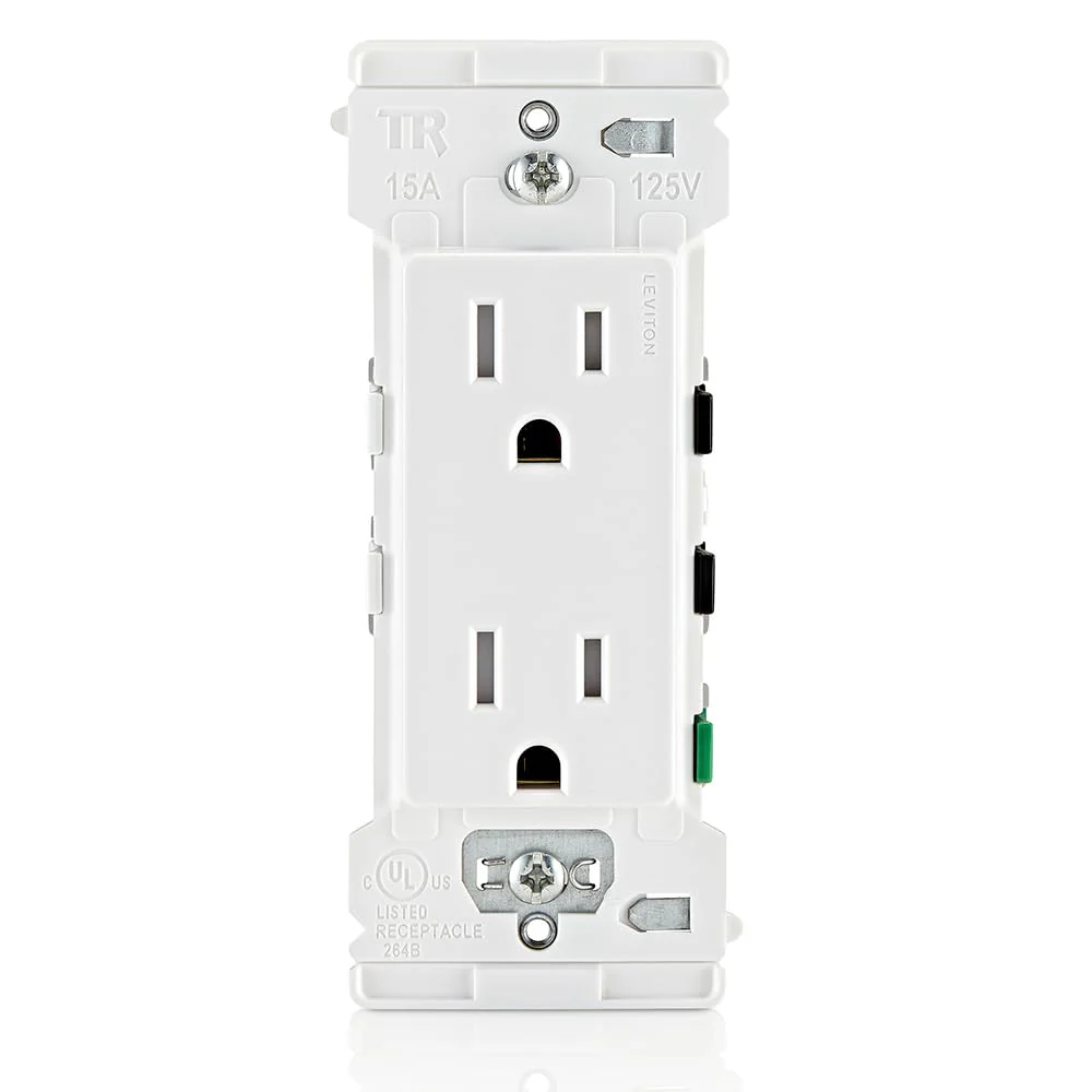 Leviton E5325 Decora Edge 15 Amp Tamper-Resistant Duplex Outlet, White - Image 3