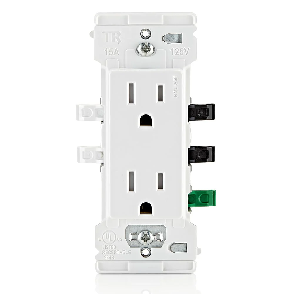 Leviton E5325 Decora Edge 15 Amp Tamper-Resistant Duplex Outlet, White - Image 5