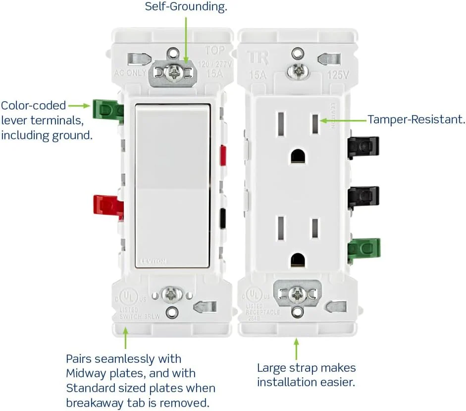 Leviton E5601 Decora Edge 15 Amp Single Pole Rocker Switch, White - Image 10