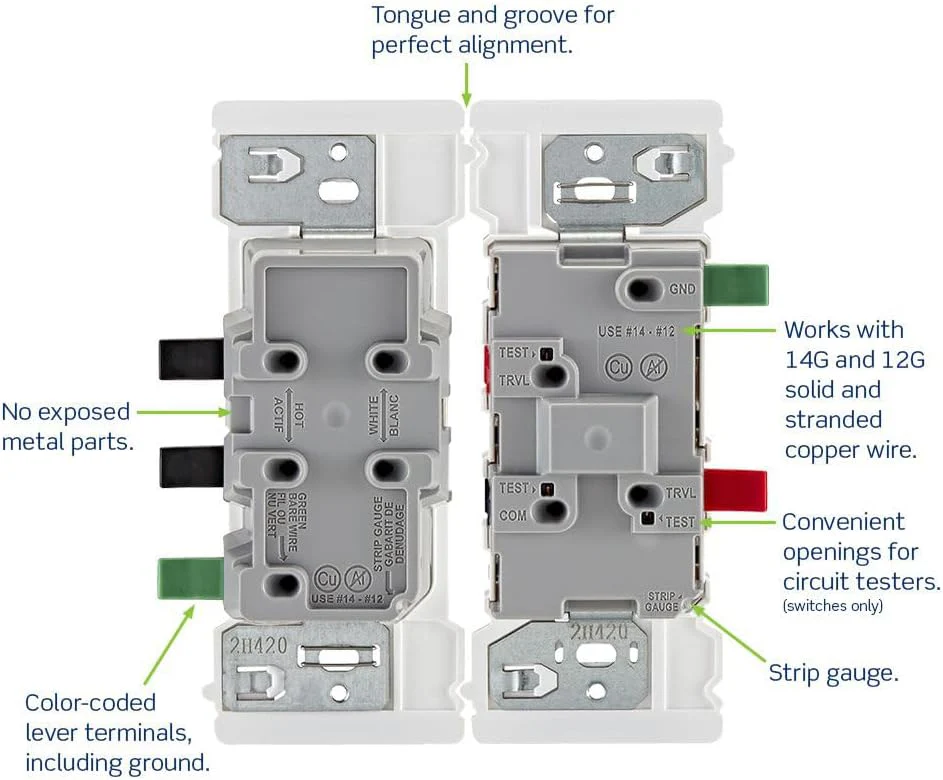 Leviton E5601 Decora Edge 15 Amp Single Pole Rocker Switch, White - Image 11