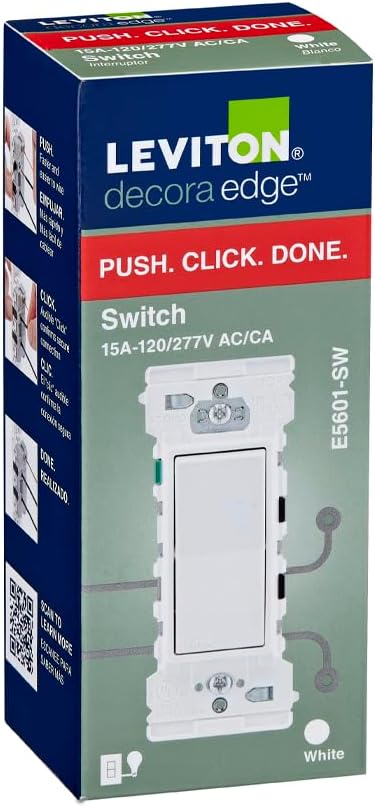 Leviton E5601 Decora Edge 15 Amp Single Pole Rocker Switch, White - Image 12