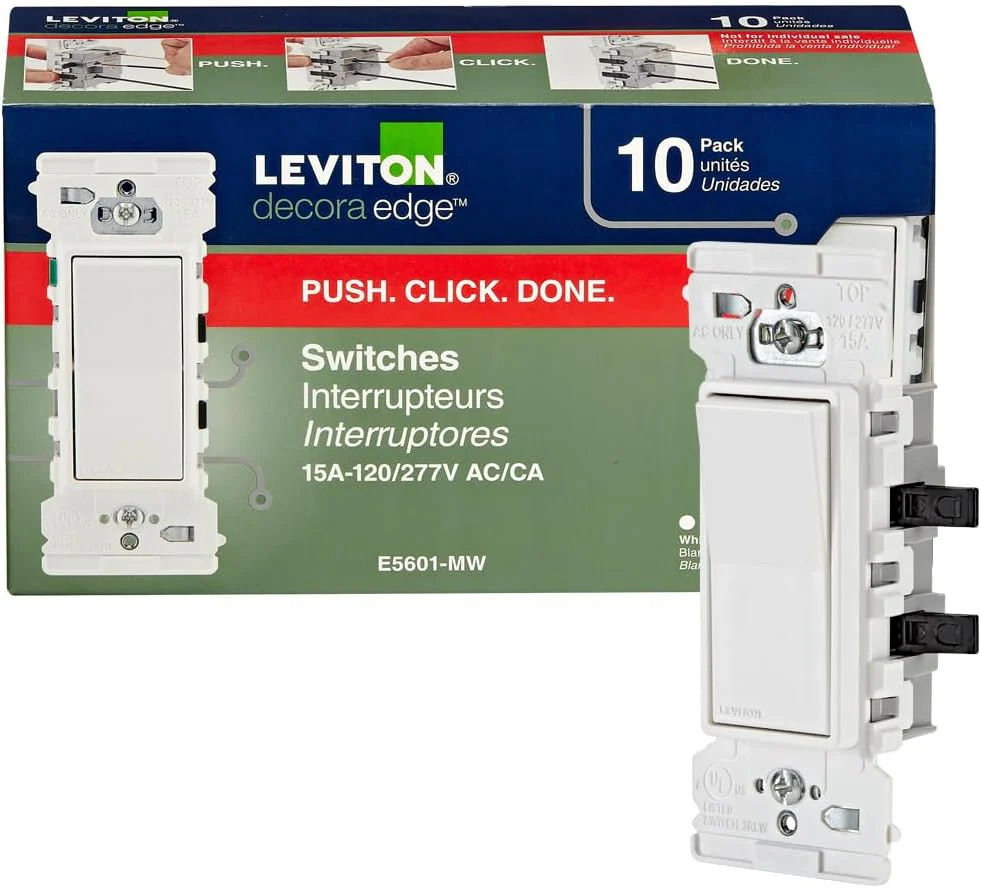 Leviton E5601 Decora Edge 15 Amp Single Pole Rocker Switch, White - Image 14