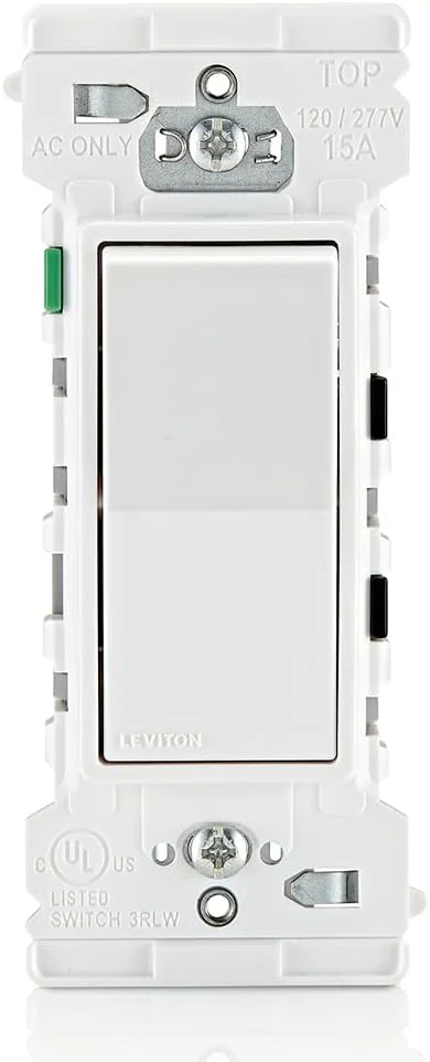 Leviton E5601 Decora Edge 15 Amp Single Pole Rocker Switch, White - Image 3