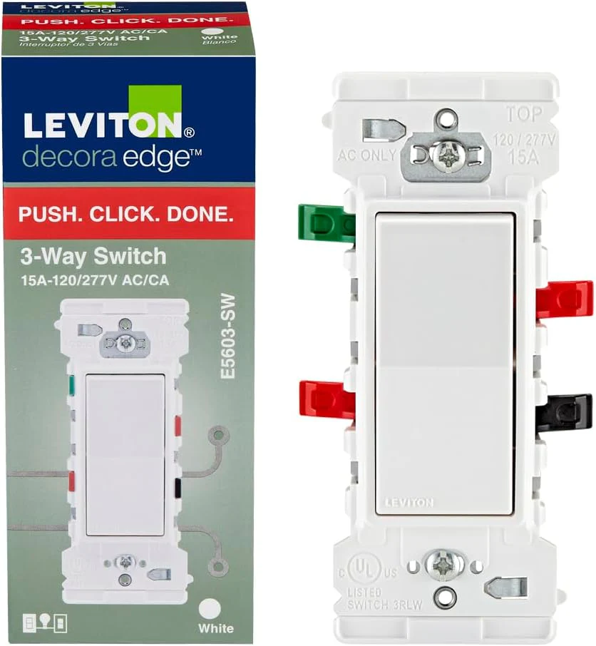 Leviton E5603 Decora Edge 15 Amp 3-Way Rocker Switch, White - Image 13