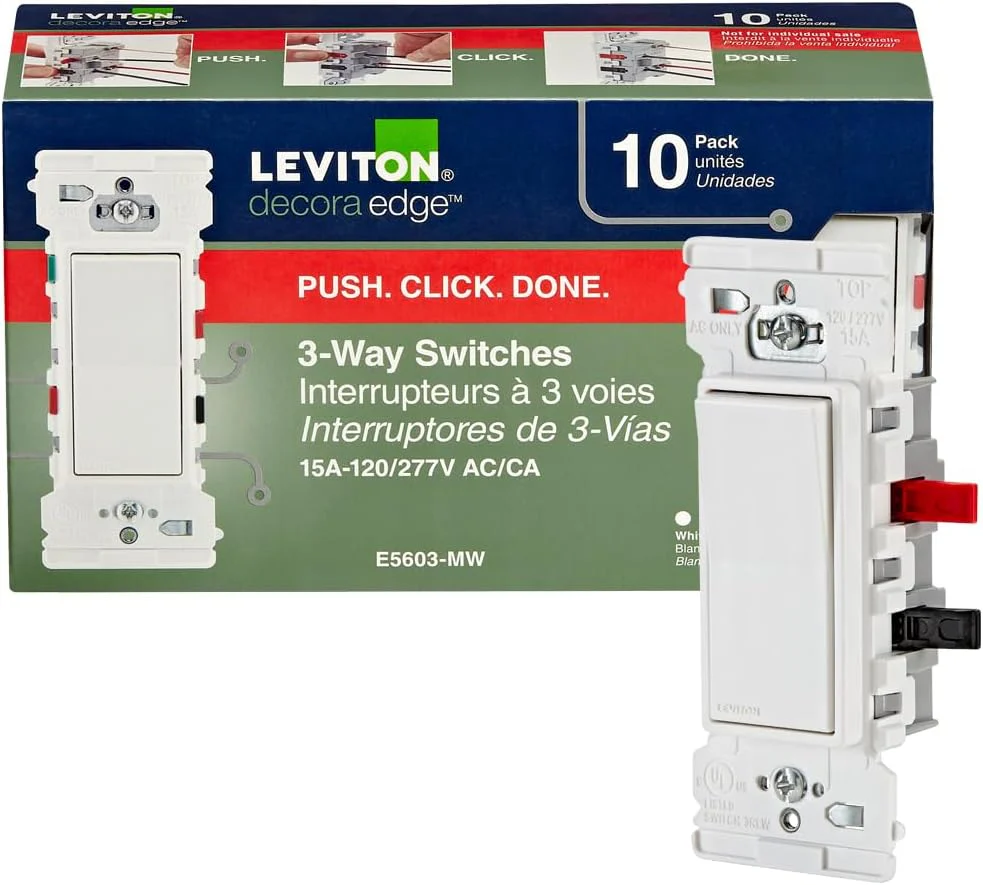 Leviton E5603 Decora Edge 15 Amp 3-Way Rocker Switch, White - Image 14