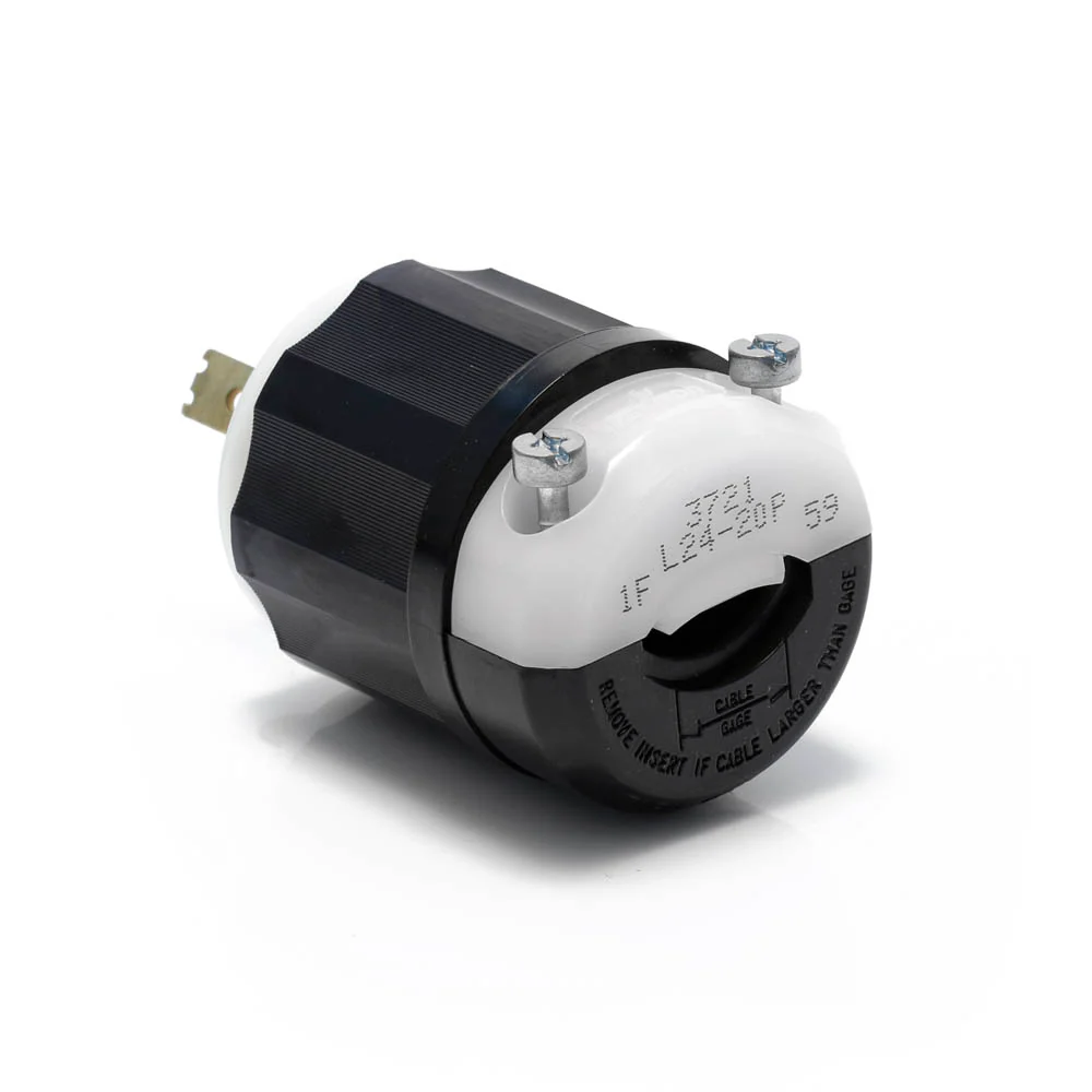 Locking Plug, 20 Amp, 347 Volt, Industrial Grade, Black & White, 3721 - Image 2