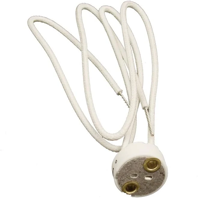 Miniature Bi-Pin Base, G4, G6.35, GY6.35, GX5.3 MR16, GZ4 MR11, Halogen, Incandescent, Ceramic Body Lampholder, Mounting Holes, Side Wired, White, 80054