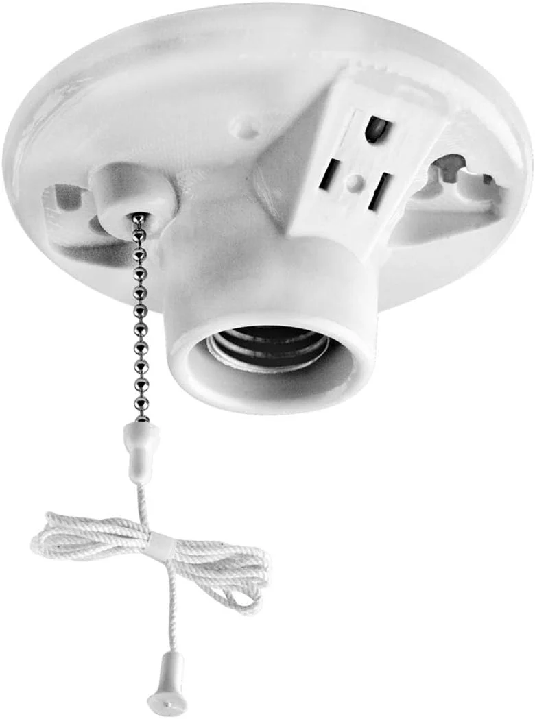 One-Piece Glazed Porcelain Outlet Box Mount, Incandescent Lampholder, Pull Chain, Top Wired, White, 9726-C
