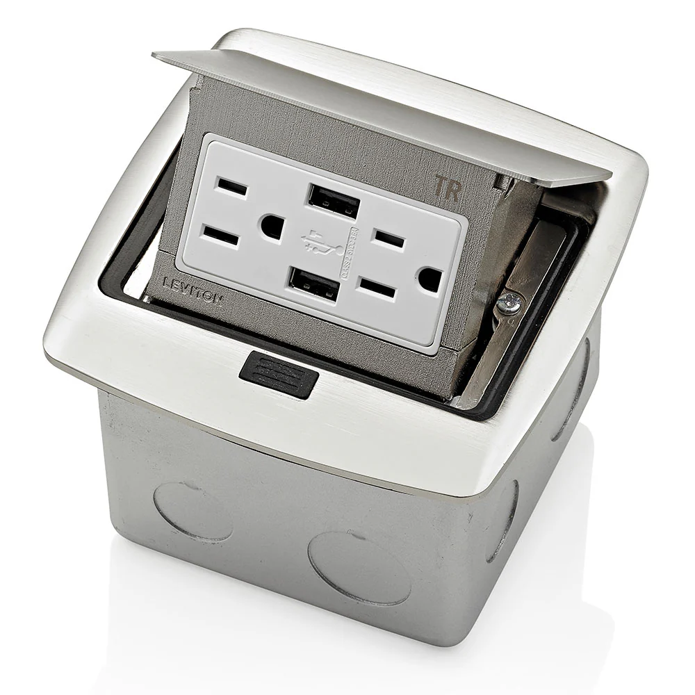 Pop-Up Floor Box with Dual Type A, 3.6 Amp USB Charger, 15 Amp Outlet, PFUS1-BN