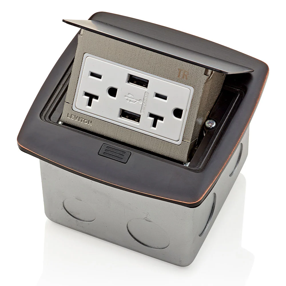 Pop-Up Floor Box with Dual Type A, 3.6 Amp USB Charger, 20 Amp Outlet, PFUS2-BZ