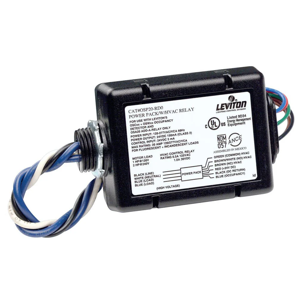 Power Pack for Occupancy Sensor with HVAC Relay, 15-Amp FL, 347VAC 60Hz, Black, OSP15-R30