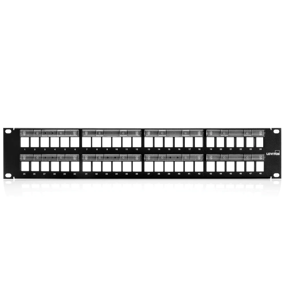 QUICKPORT Patch Panel with Magnifying Lens Label Holder, 48-Port, 2RU, Cable Management bar included, 49255-L48