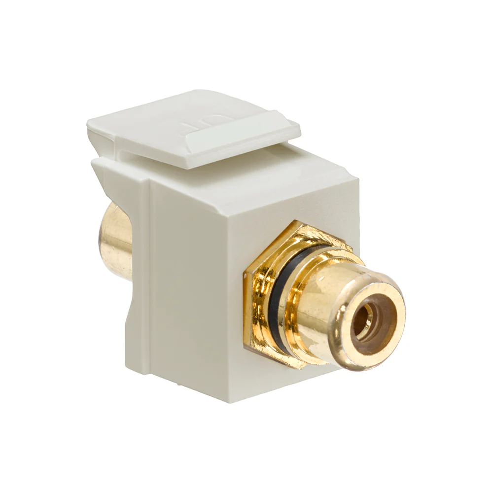 RCA Feedthrough QUICKPORT Connector, Gold-Plated, Black Stripe, Ivory Housing, 40830-BIE