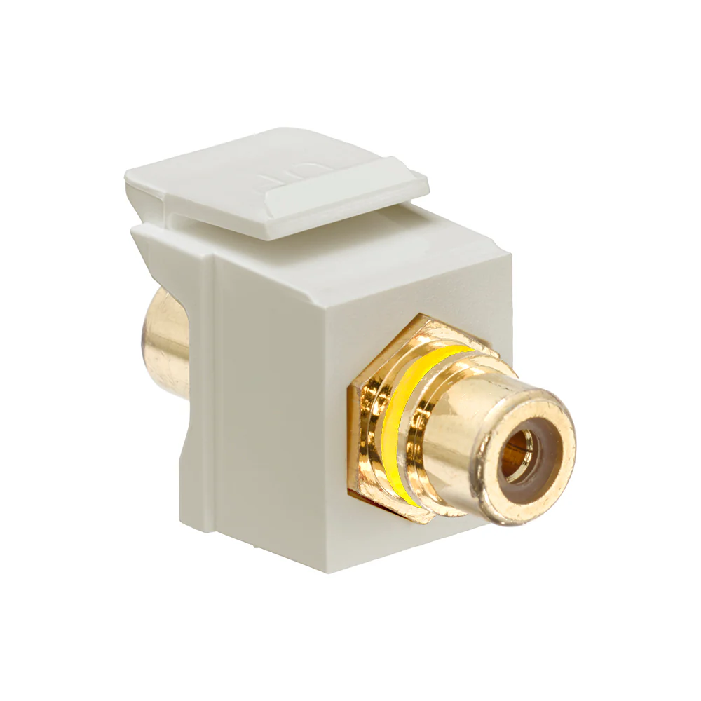 RCA Feedthrough QUICKPORT Connector, Gold-Plated, Yellow Stripe, Ivory Housing, 40830-BIY