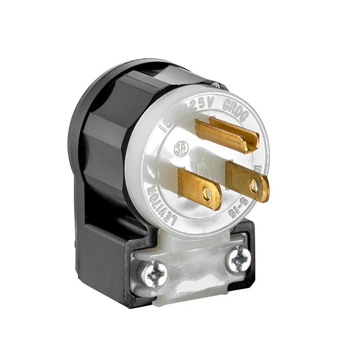 Straight Blade Angle Plug, 15 Amp, 125 Volt, Industrial Grade, Black & White, 5266-CA