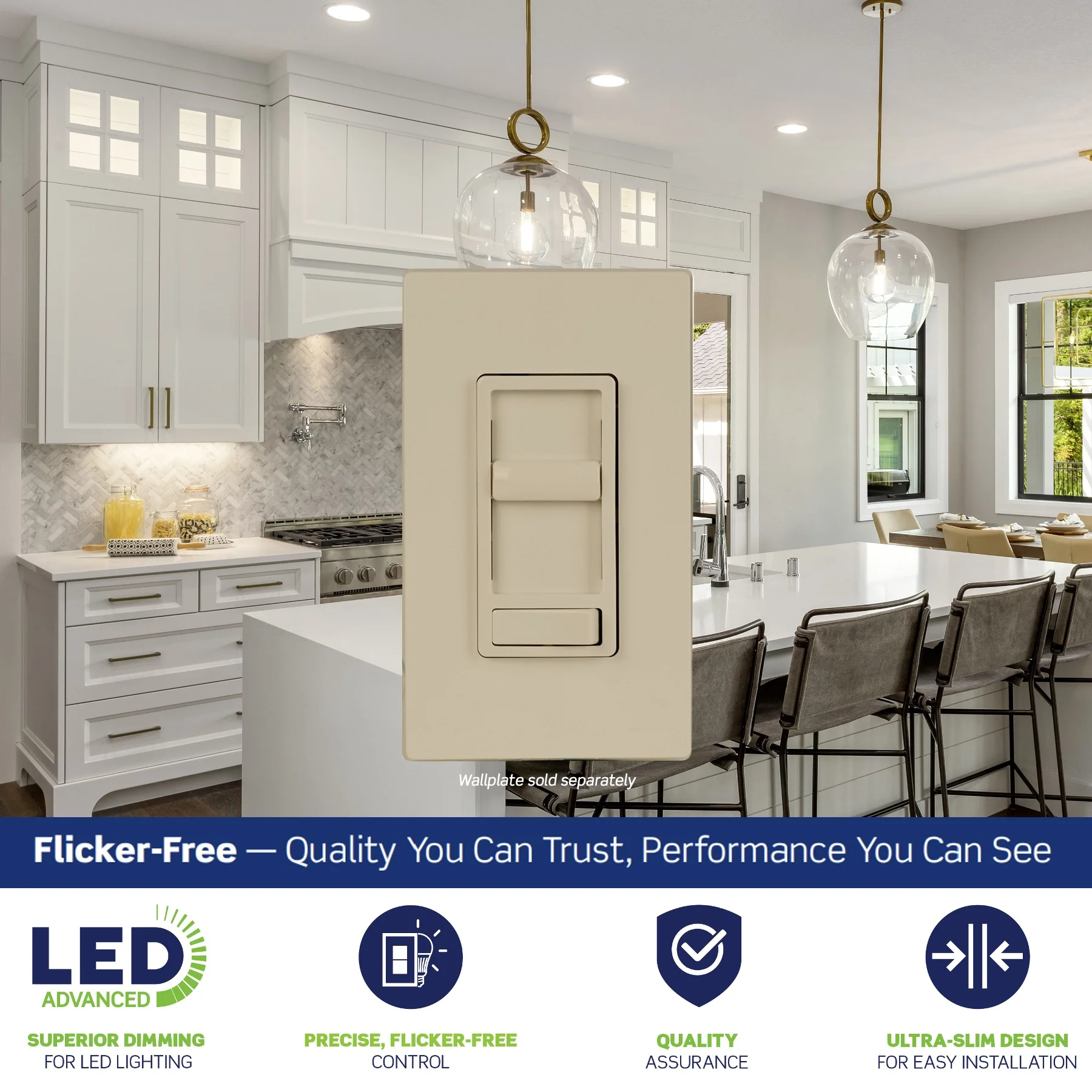 SureSlide LED Advanced Dimmer Switch for 150W Dimmable LED, Halogen and Incandescent Bulbs and Fixtures, 66741-00I, Ivory - Image 3