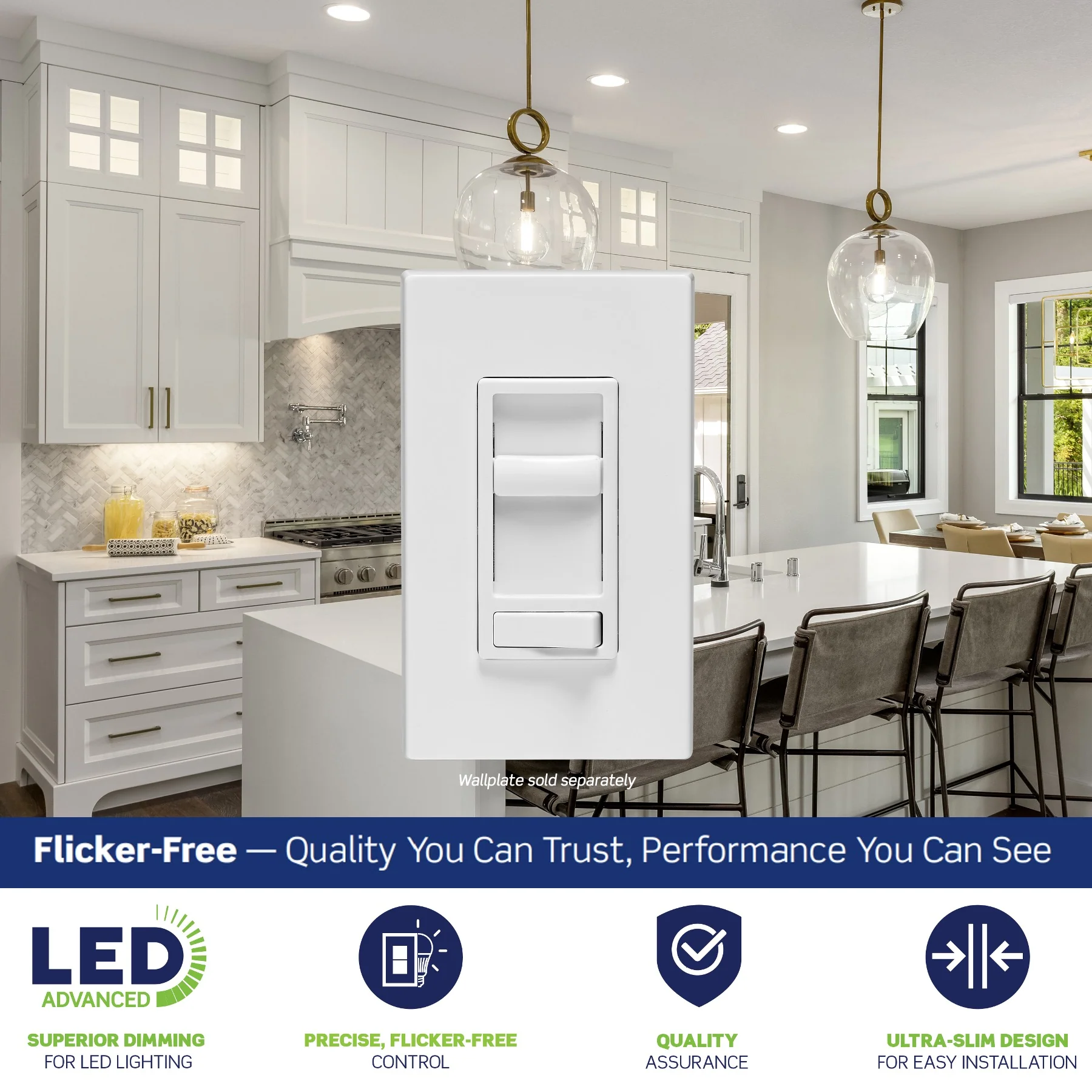 SureSlide LED Advanced Dimmer Switch for 150W Dimmable LED, Halogen and Incandescent Bulbs and Fixtures, 66741-W, White - Image 3