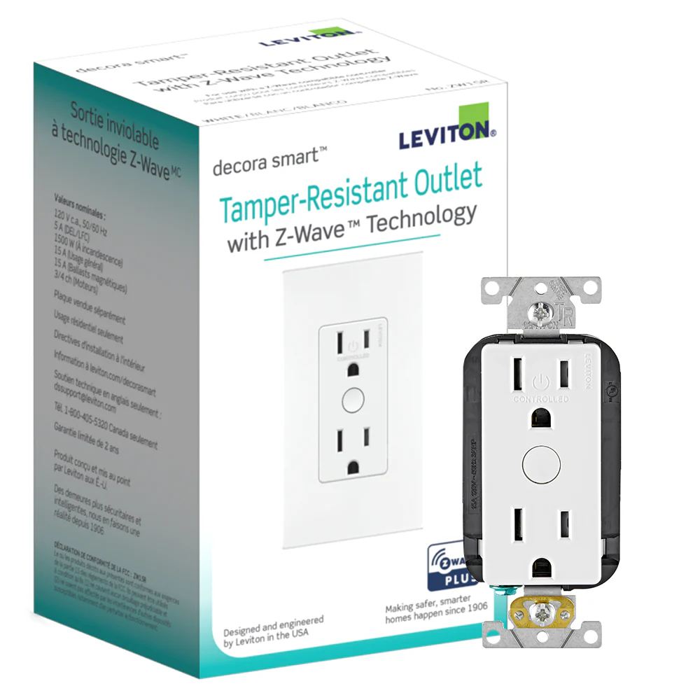 Decora Smart Outlet, Z-Wave 700 Series, ZW15R-1BW