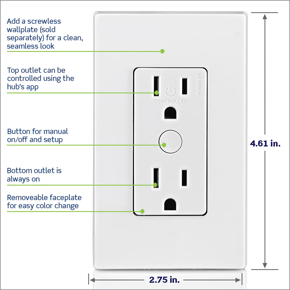 Decora Smart Outlet, Z-Wave 700 Series, ZW15R-1BW - Image 5