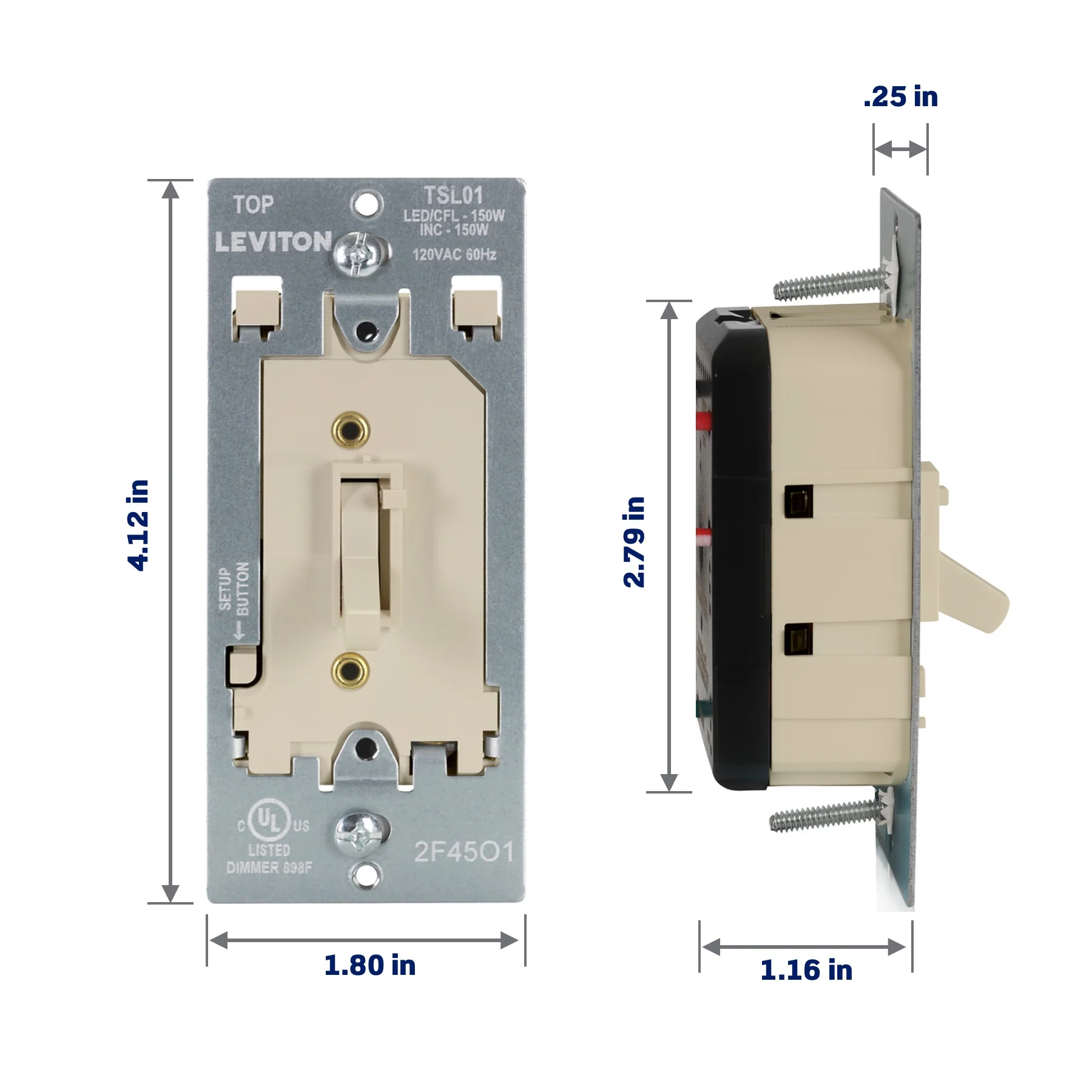 Toggle Slide LED Advanced Dimmer Switch for 150W Dimmable LED, Halogen and Incandescent Bulbs and Fixtures, TSL01-00I, Ivory - Image 5