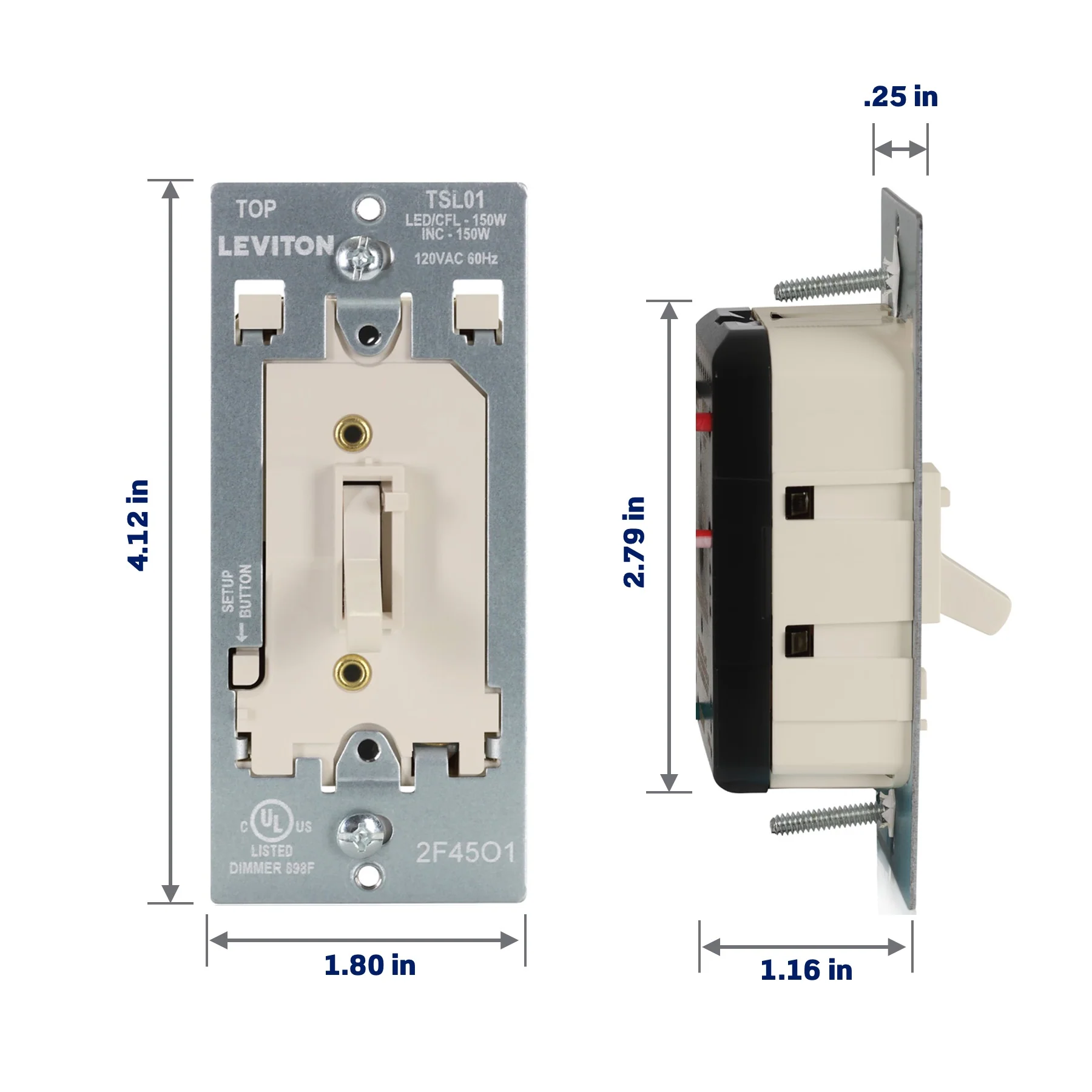Toggle Slide LED Advanced Dimmer Switch for 150W Dimmable LED, Halogen and Incandescent Bulbs and Fixtures, TSL01-00T, Light Almond - Image 5