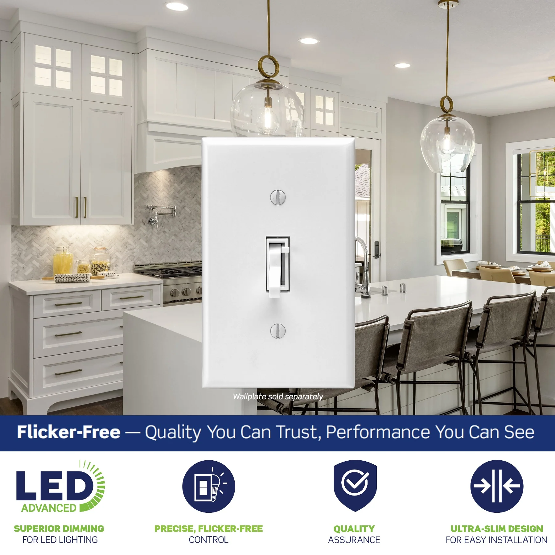 Toggle Slide LED Advanced Dimmer Switch for 150W Dimmable LED, Halogen and Incandescent Bulbs and Fixtures, TSL01-00W, White - Image 3