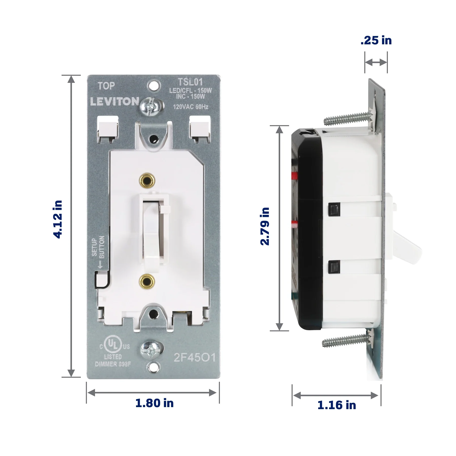 Toggle Slide LED Advanced Dimmer Switch for 150W Dimmable LED, Halogen and Incandescent Bulbs and Fixtures, TSL01-00W, White - Image 5