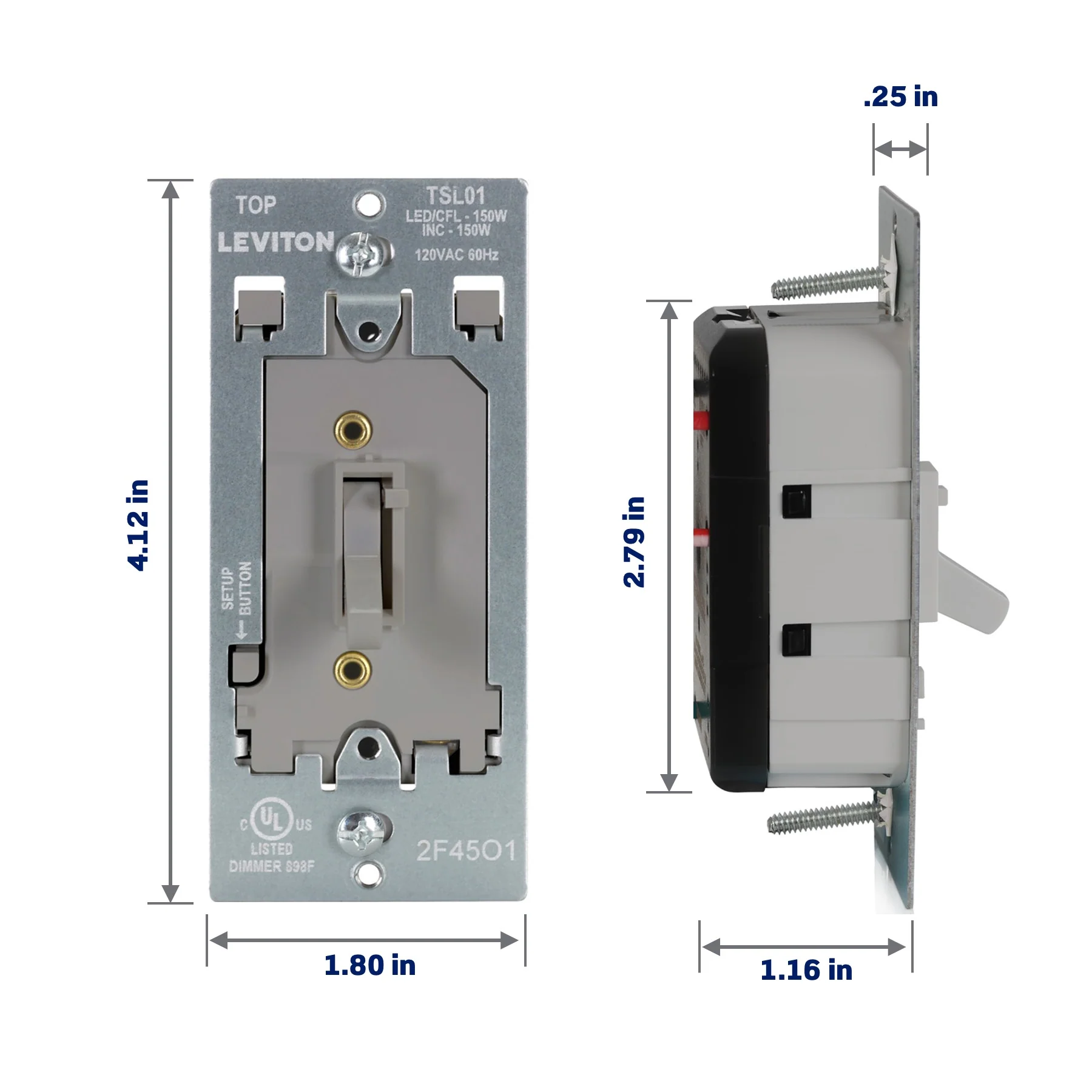 Toggle Slide LED Advanced Dimmer Switch for 150W Dimmable LED, Halogen and Incandescent Bulbs and Fixtures, TSL01-10G, Gray - Image 4