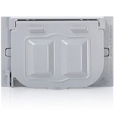 Weatherproof Cover, Metal Flat Lid, 1-Gang Decora, GFCI or Duplex Receptacle or Single Receptacle, Horizontal Mount, Gray, WM1H-GY