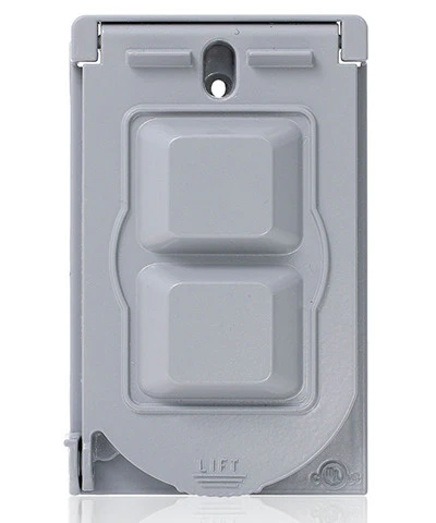 Weatherproof Cover, Metal Flat Lid, 1-Gang Decora, GFCI or Duplex Receptacle or Single Receptacle, Vertical Mount, Gray, WM1V-GY