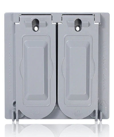 Weatherproof Cover, Metal Flat Lid, 2-Gang Decora, GFCI or Duplex Receptacle or Single Receptacle, Horizontal Mount, Gray, WM2V-GY